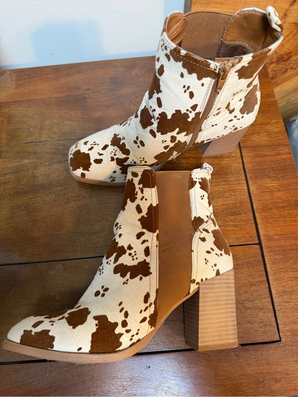Cow Print Ankle Boots - Women
